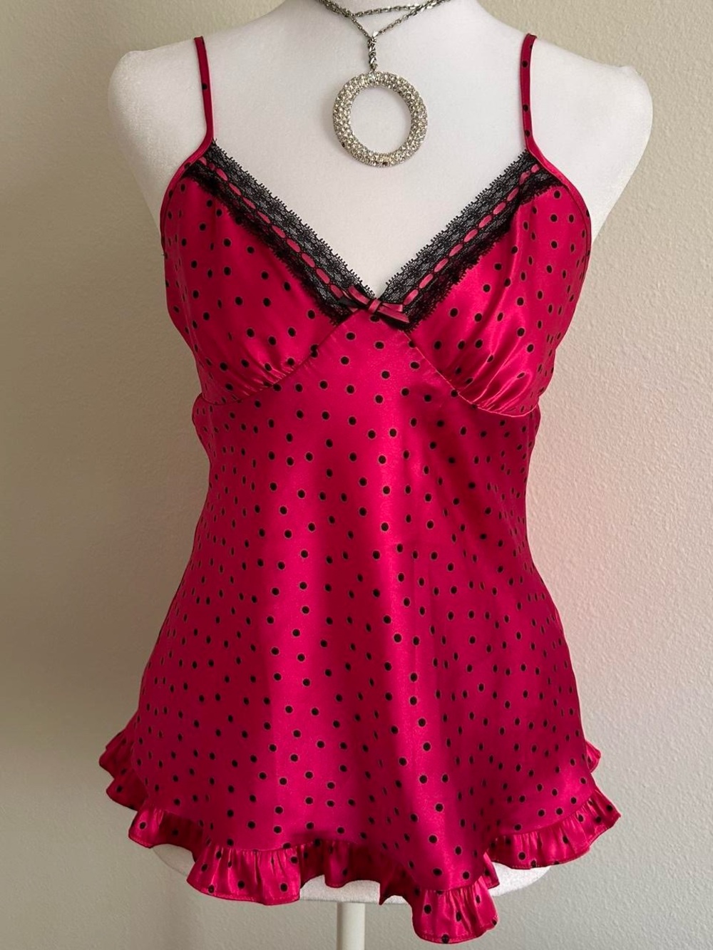 pink y2k polka dot ruffle top